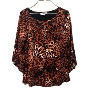 Gerard, Boat Neckline, Bell Sleeves, Leopard Print Top, Multi Colors, Size 14